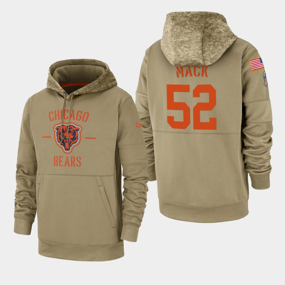 Men's Chicago Bears #52 Khalil Mack Tan 2019 Salute to Service Sideline Therma Pullover Hoodie